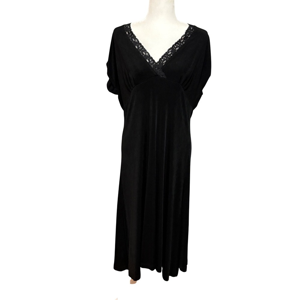 Chico's 3 Travelers‎ Black Dress Lace V-Neck Midi Sz 14/16 Wrinkle Free Packable